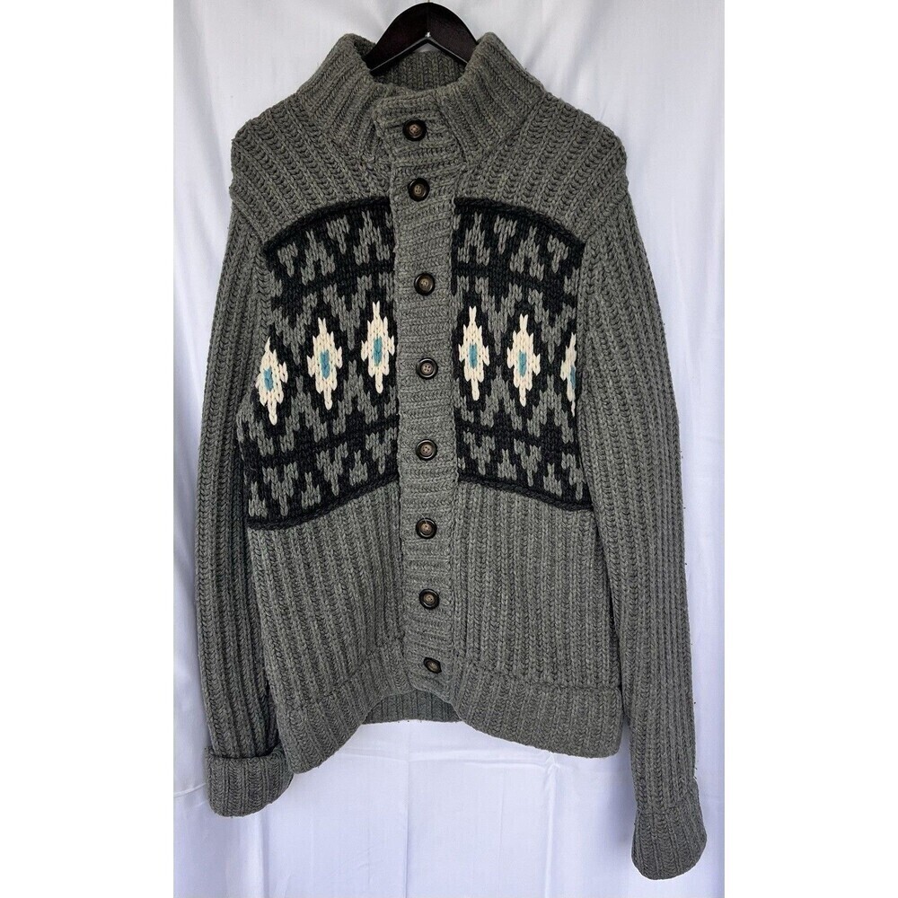 Hollister West Coast Hand Knit Sweater Aztec Cardigan Chunky Thick Western